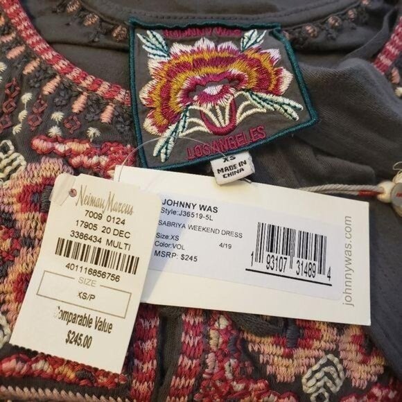 Johnny Was NWT Sabriya Weekend Dress embroidered floral geometric midi Size XS/S - Picture 3 of 8
